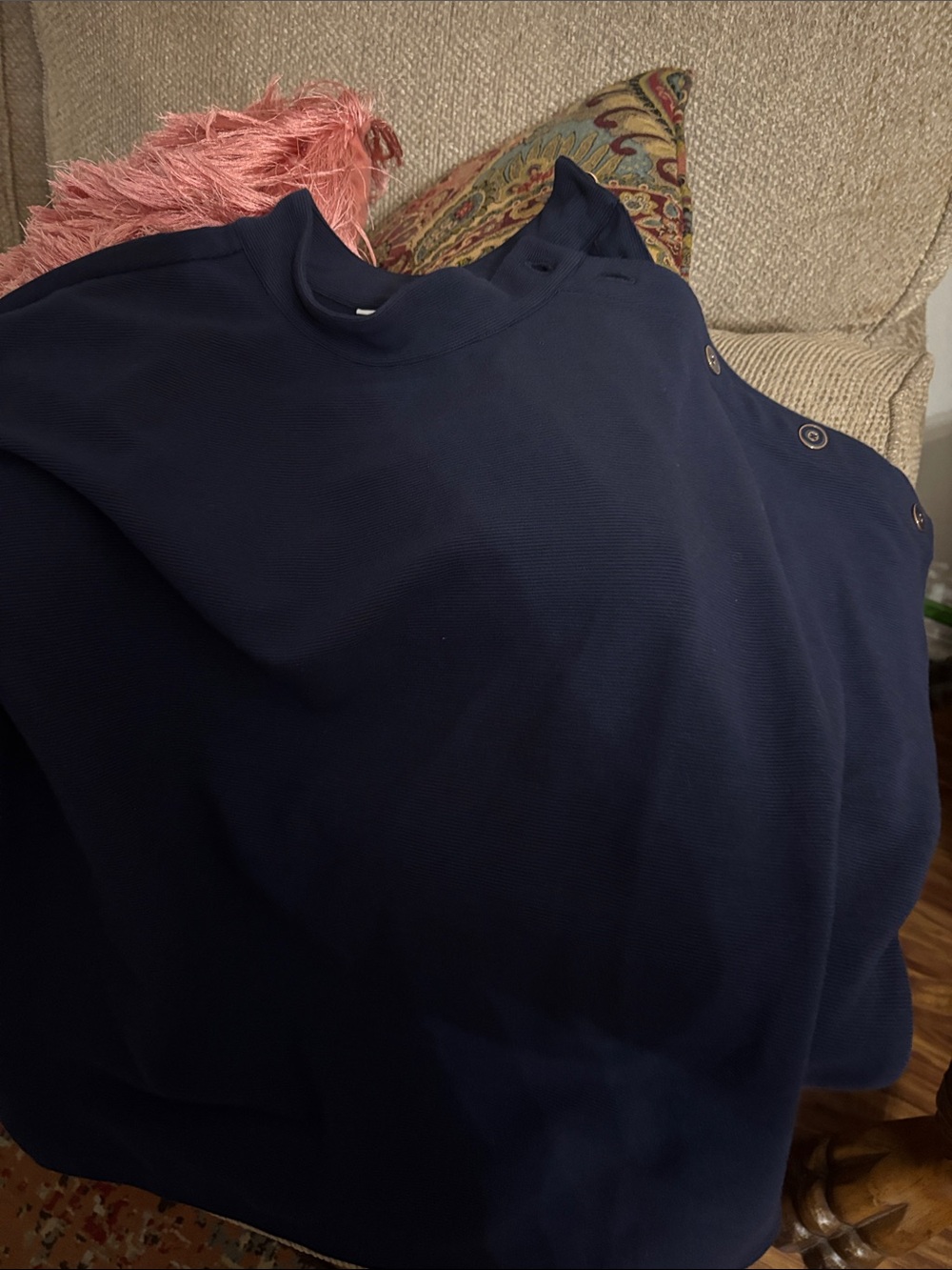 Chico's Navy Crewneck Sweater with Shoulder Buttons